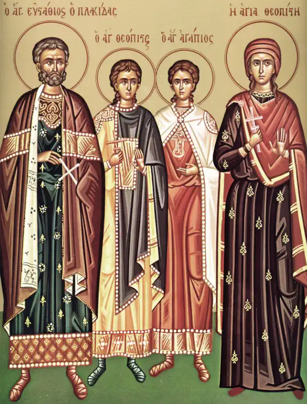 Icoana Sfântului Mare Mucenic Eustatie, cu cei doi fii Agapie și Teopist 20 septembrie - pravila.ro